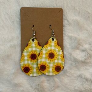 Sunflower Plaid Wooden Earrings
